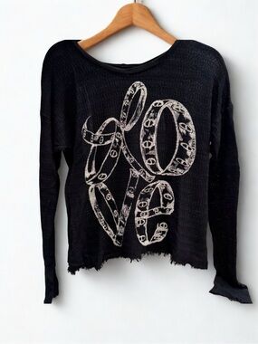 Lauren Moshi Limited Edition Black Scoop Neck Sweater w/ White "LOVE" Graphic, S